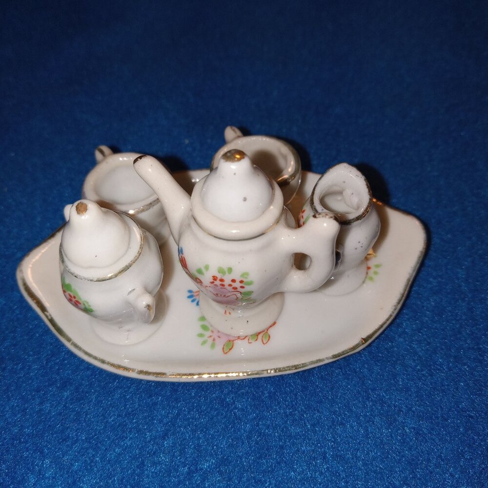 Vintage Handmade Painted Tiny Miniature 8 pcs Porcelain Ceramic Japanese Tea Set